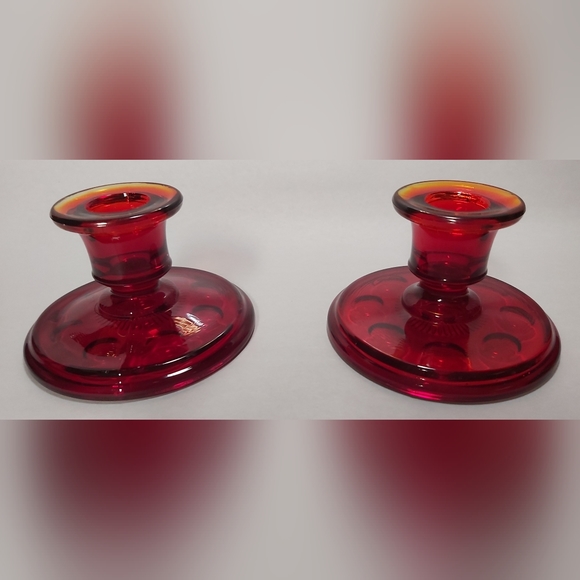 Pair vintage Imperial ruby red candle holders - Picture 1 of 9